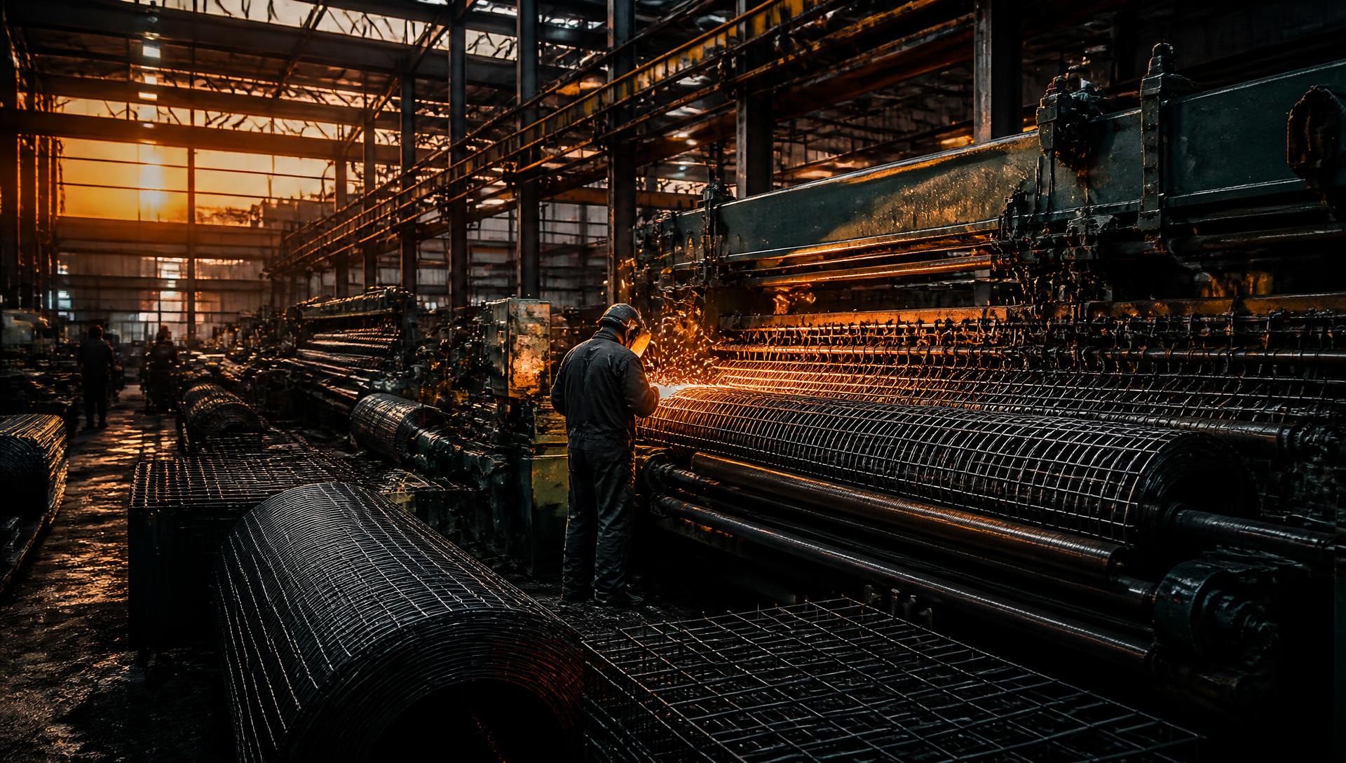 Worker welding metal mesh panels at the Sumaj Metal factory